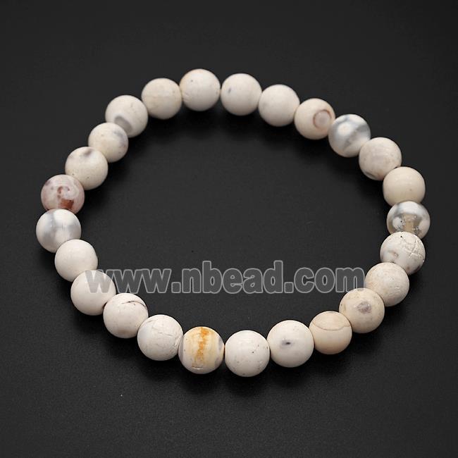 Fire Agate Bracelet White Smooth Round Stretchy