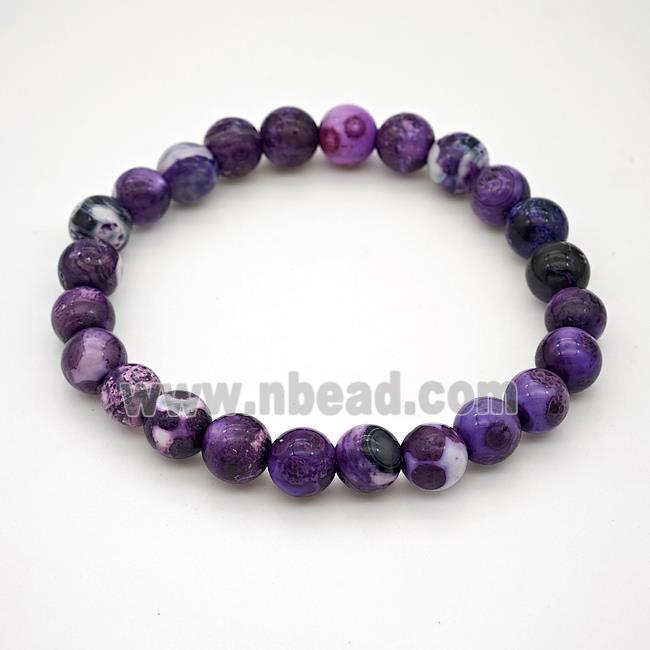 Fire Agate Bracelet Purple Smooth Round Stretchy