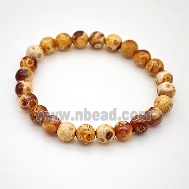 Fire Agate Bracelet Orange Smooth Round Stretchy