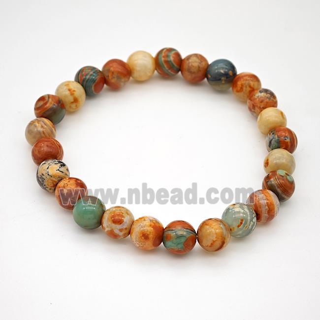 Fire Agate Bracelet Orange Smooth Round Stretchy