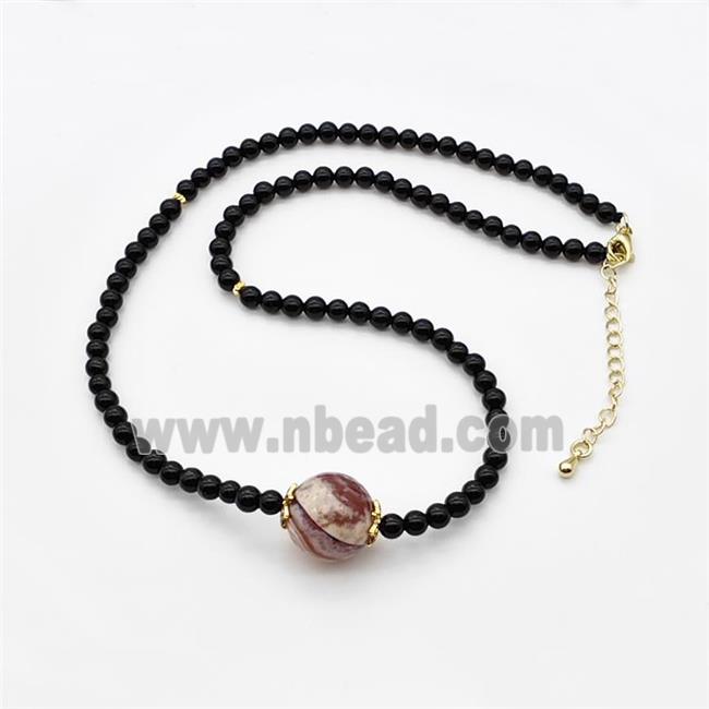 Black Onyx Agate Necklace Smooth Round