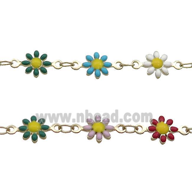 Copper Chain Multicolor Enamel Daisy Flower Gold Plated