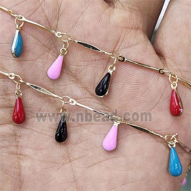 Copper Chain Teardrop Multicolor Enamel Gold Plated