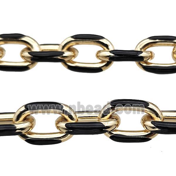 Aluminium Rolo Chain Black Enamel Gold Plated