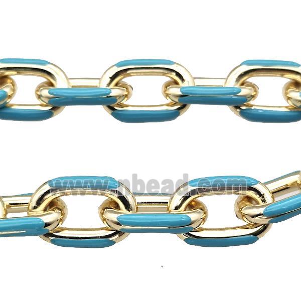 Aluminium Rolo Chain Teal Enamel Gold Plated