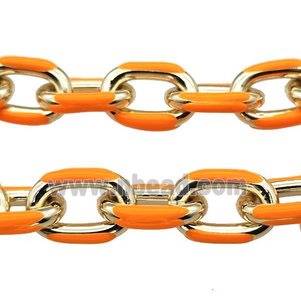 Aluminium Rolo Chain Orange Enamel Gold Plated