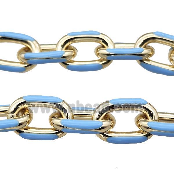 Aluminium Rolo Chain Blue Enamel Gold Plated