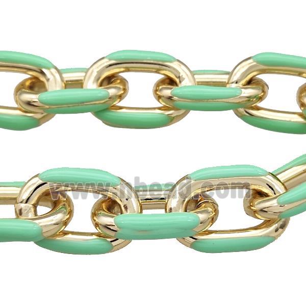 Aluminium Rolo Chain Mint Green Enamel Gold Plated