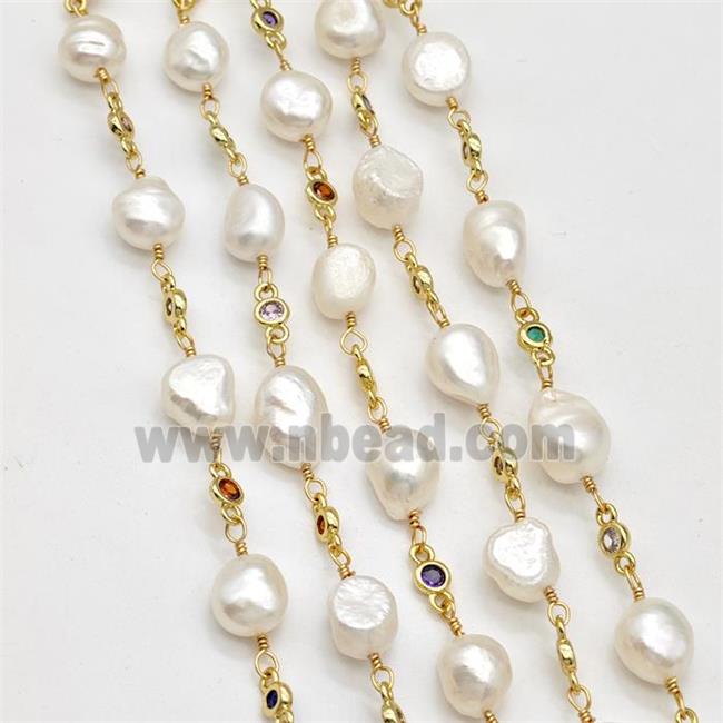 white Pearl chain with zircon, gold plated