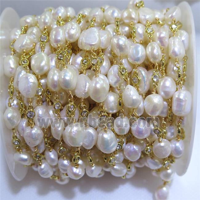 white Pearl chain with zircon, gold plated