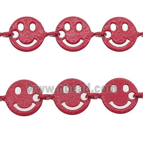 Copper Emoji smileface Chain with fire red lacquered