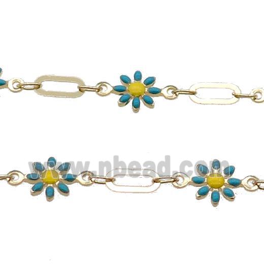 Copper Chain With Enamel Daisy Gold Plated