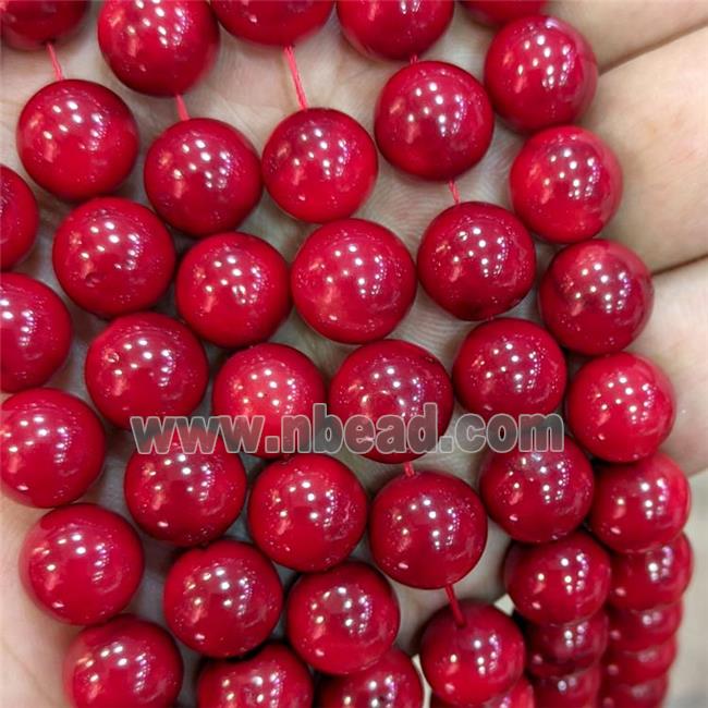 Natural Red Coral Beads Smooth Round Dye