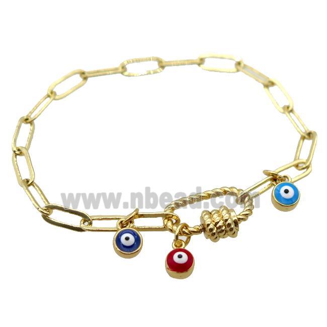 copper bracelet with carabiner lock, evil eye, gold plated