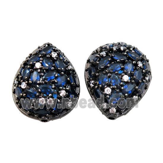 copper teardrop pave blue zircon, black plated