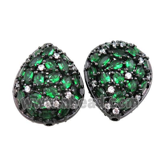 copper teardrop pave green zircon, black plated