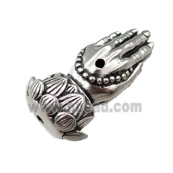 tibetan buddha hand guru zinc beads with lotus