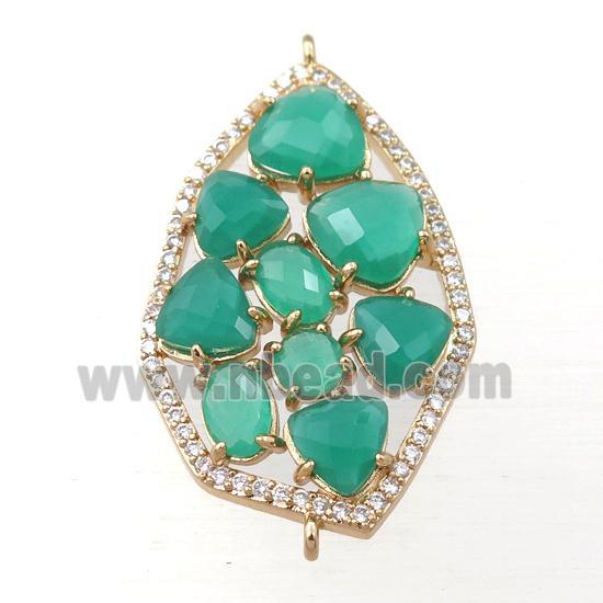 copper polygon connector paved zircon with green crystal glass, hollow, gold plated