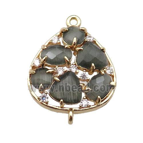 copper teardrop connector pave gray Cat Eye Crystal, gold plated