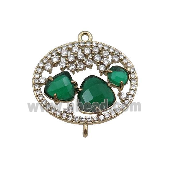 copper circle connector pave green Cat Eye Crystal, gold plated