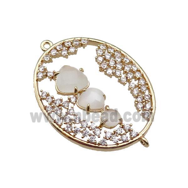 copper oval connector pave white Cat Eye Crystal, gold plated