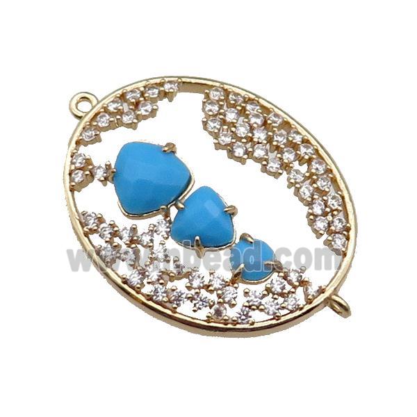 copper oval connector pave blue Cat Eye Crystal, gold plated