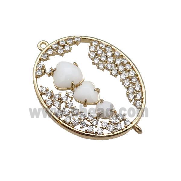 copper oval connector pave white Cat Eye Crystal, gold plated