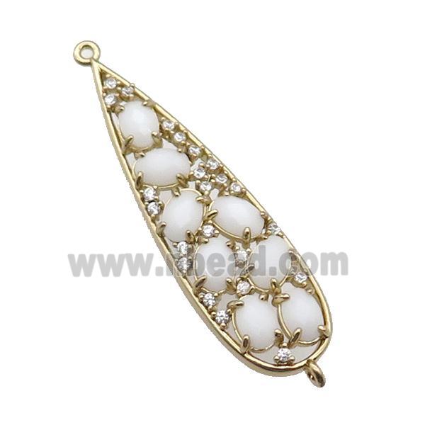 copper teardrop connector pave white Cat Eye Crystal, gold plated