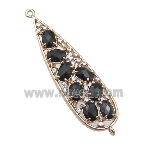 copper teardrop connector pave black Cat Eye Crystal, gold plated