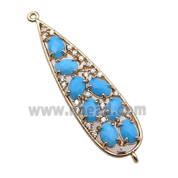 copper teardrop connector pave blue Cat Eye Crystal, gold plated