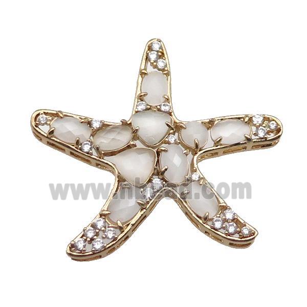 copper Star pendant pave white Cat Eye Crystal, gold plated