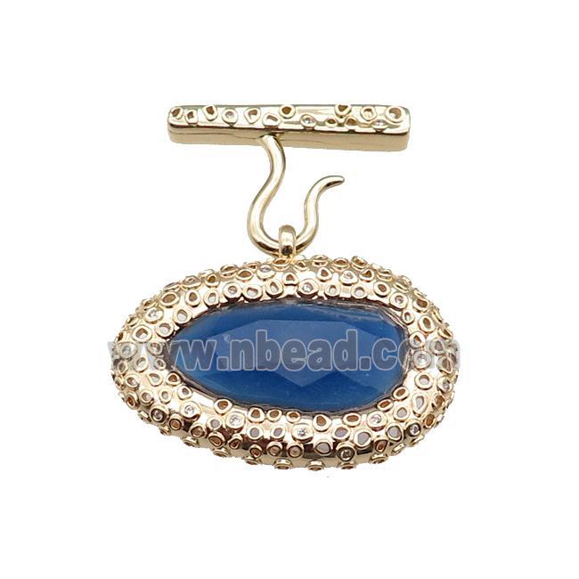 copper oval pendant pave blue Cat Eye Crystal, gold plated