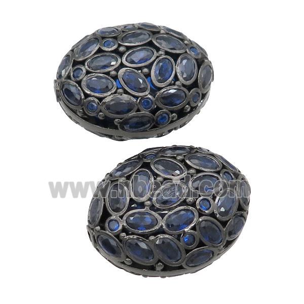 copper oval beads pave blue zircon, black plated