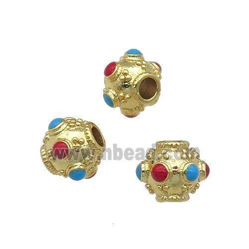 Copper Spacer Round Beads Enamel Gold Plated