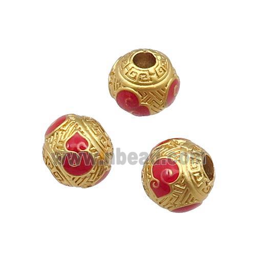 Copper Round Beads Duck Gold Red Enamel