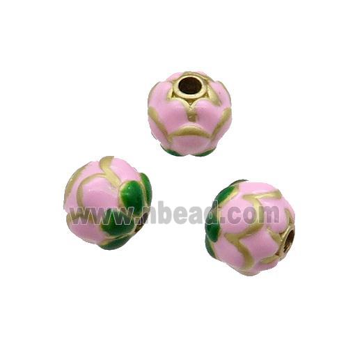 Copper Lotus Beads Pink Enamel Duck Gold