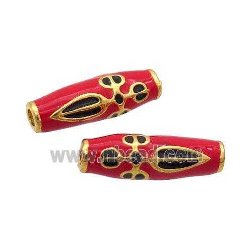 Alloy Rice Beads Red Enamel Large Hole Gold Plated