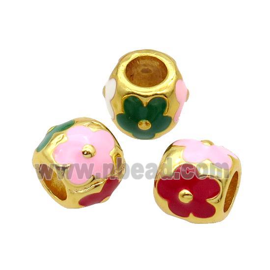 Copper Barrel Beads Enamel Large Hole Gold Plated Mixed