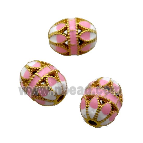 Copper Barrel Beads Pink Enamel Gold Plated