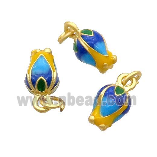 Alloy Tulip Flower Pendant Blue Enamel Gold Plated
