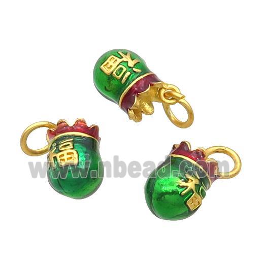 Alloy MoneyBag Pendant Green Enamel Gold Plated