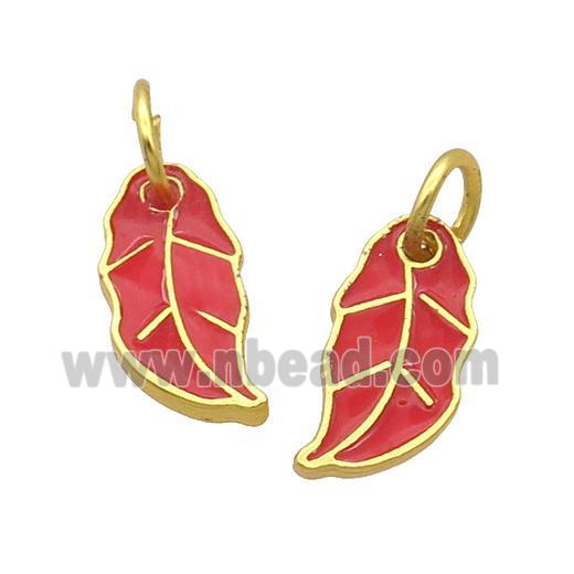 Alloy Leaf Pendant Red Enamel Gold Plated