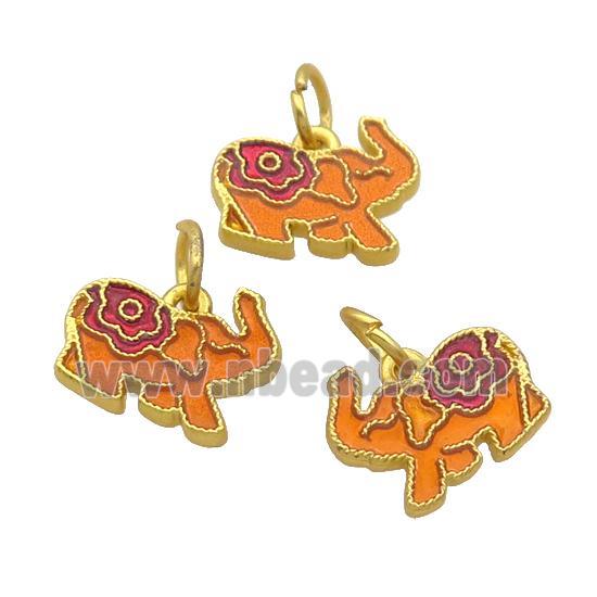 Alloy Elephant Pendant Orange Enamel Gold Plated