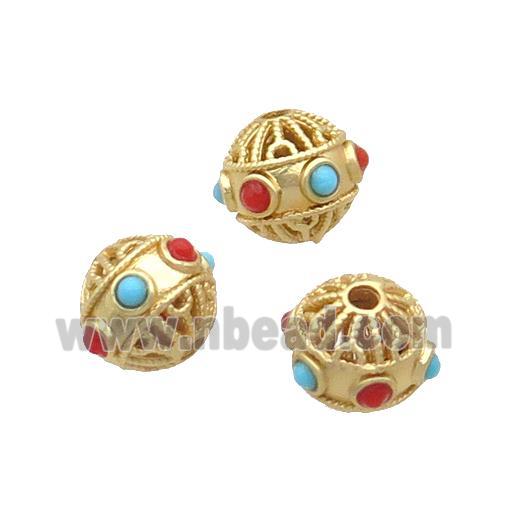 Copper Round Beads Enamel Hollow Gold Plated