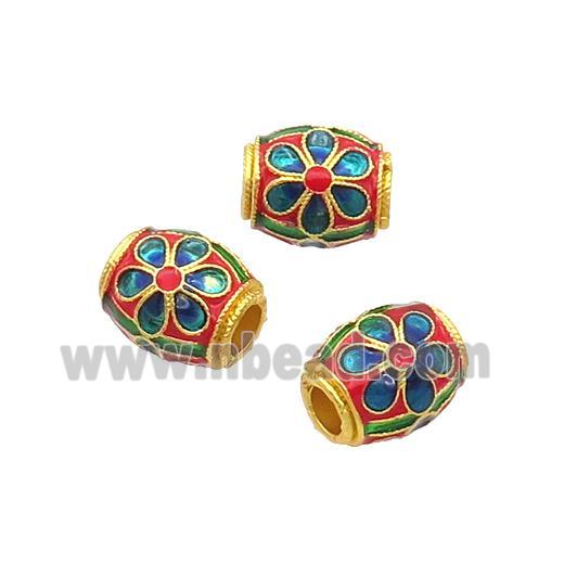 Alloy Barrel Beads Blue Enamel Gold Plated