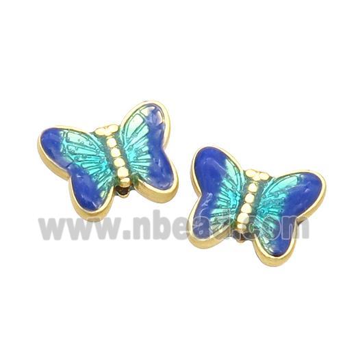 Alloy Butterfly Beads Blue Enamel Gold Plated