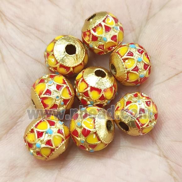 Alloy Round Beads Multicolor Enamel Large Hole Gold Plated