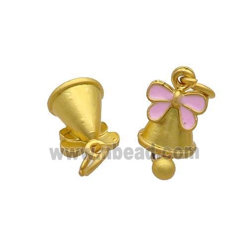 Alloy Bell Pendant Pink Enamel Duck Gold