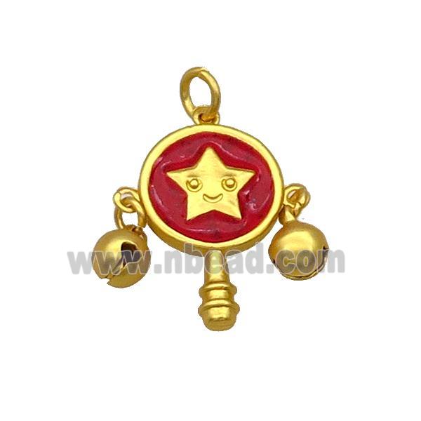 Alloy Pendant Chinese Bell Red Enamel Duck Gold