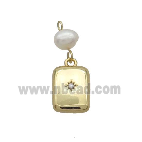 Copper Rectangle Pendant Pave Zircon With Pearl Gold Plated